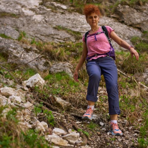 woman on rocky path